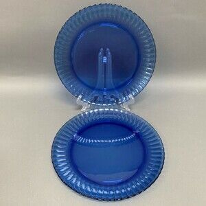Colorex Cobalt Blue Dinner Glass Plates Fluted Edge Scalloped Brazil Lot of 2